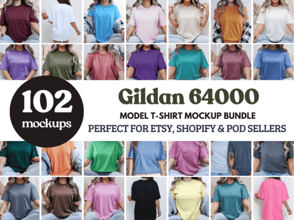 Download Gildan 64000 Model T-Shirt Mockup Bundle - Shirt Collection