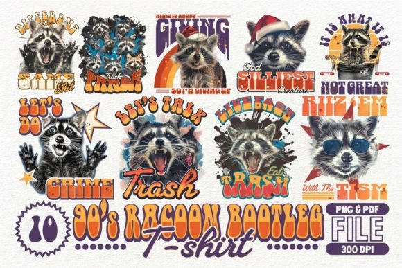 Download 90's Racoon Bootleg Tshirt Design Bundle - Shirt Collection